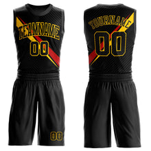 Laden Sie das Bild in den Galerie-Viewer, Custom Black Yellow-Red Diagonal Lines Round Neck Sublimation Basketball Suit Jersey