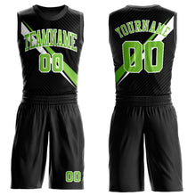 Load image into Gallery viewer, Custom Black Neon Green-White Diagonal Lines Round Neck Sublimation Basketball Suit Jersey