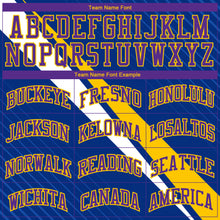 Load image into Gallery viewer, Custom Royal Purple-Yellow Diagonal Lines Round Neck Sublimation Basketball Suit Jersey