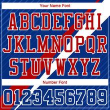 Load image into Gallery viewer, Custom Royal White-Red Diagonal Lines Round Neck Sublimation Basketball Suit Jersey