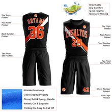 Load image into Gallery viewer, Custom Black Orange-White Diagonal Lines Round Neck Sublimation Basketball Suit Jersey