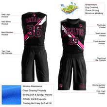 Load image into Gallery viewer, Custom Black Pink-White Diagonal Lines Round Neck Sublimation Basketball Suit Jersey