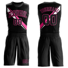 Load image into Gallery viewer, Custom Black Pink-White Diagonal Lines Round Neck Sublimation Basketball Suit Jersey
