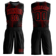 Laden Sie das Bild in den Galerie-Viewer, Custom Black Red Tracks Round Neck Sublimation Basketball Suit Jersey