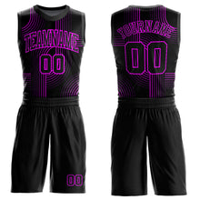 Load image into Gallery viewer, Custom Black Deep Pink Tracks Round Neck Sublimation Basketball Suit Jersey