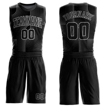 Laden Sie das Bild in den Galerie-Viewer, Custom Black Light Gray Tracks Round Neck Sublimation Basketball Suit Jersey