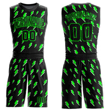 Load image into Gallery viewer, Custom Black Neon Green Lightning Shapes Round Neck Sublimation Basketball Suit Jersey