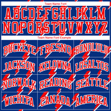 Загрузить изображение в средство просмотра галереи, Custom Royal Red-White Lightning Shapes Round Neck Sublimation Basketball Suit Jersey