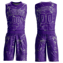 Laden Sie das Bild in den Galerie-Viewer, Custom Purple Light Gray Abstract Grunge Art Round Neck Sublimation Basketball Suit Jersey