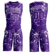 Laden Sie das Bild in den Galerie-Viewer, Custom Purple White Abstract Grunge Art Round Neck Sublimation Basketball Suit Jersey