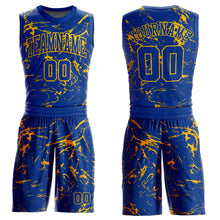 Load image into Gallery viewer, Custom Royal Gold Abstract Grunge Art Round Neck Sublimation Basketball Suit Jersey