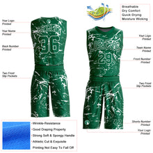 Laden Sie das Bild in den Galerie-Viewer, Custom Kelly Green White Abstract Grunge Art Round Neck Sublimation Basketball Suit Jersey