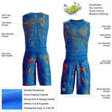 Загрузить изображение в средство просмотра галереи, Custom Blue Bay Orange Abstract Grunge Art Round Neck Sublimation Basketball Suit Jersey