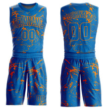 Загрузить изображение в средство просмотра галереи, Custom Blue Bay Orange Abstract Grunge Art Round Neck Sublimation Basketball Suit Jersey