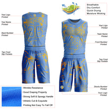 Загрузить изображение в средство просмотра галереи, Custom Light Blue Gold Abstract Grunge Art Round Neck Sublimation Basketball Suit Jersey