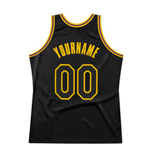 Load image into Gallery viewer, Custom Black Black Gold-Purple Authentic Throwback Basketball Jersey