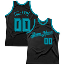Charger l'image dans la galerie, Custom Black Teal Authentic Throwback Basketball Jersey