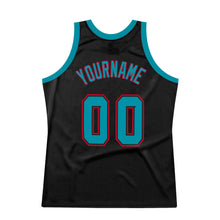 Load image into Gallery viewer, Custom Black Teal-Red Authentic Throwback Basketball Jersey