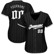 Charger l'image dans la galerie, Custom Black Gray Pinstripe White-Gray Authentic Baseball Jersey