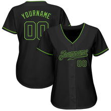 Load image into Gallery viewer, Custom Black Black-Neon Green Authentic Baseball Jersey