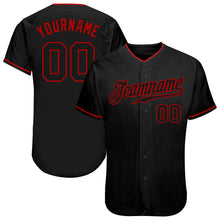 Load image into Gallery viewer, Custom Black Black-Red Authentic Baseball Jersey