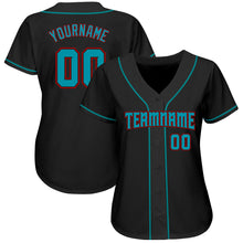 Load image into Gallery viewer, Custom Black Teal-Red Authentic Baseball Jersey