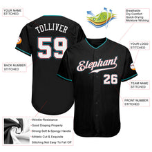 Load image into Gallery viewer, Custom Black White-Teal Authentic Baseball Jersey