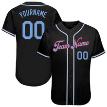 Load image into Gallery viewer, Custom Black Light Blue-Red Authentic Baseball Jersey