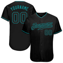 Load image into Gallery viewer, Custom Black Black-Teal Authentic Baseball Jersey