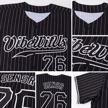 Load image into Gallery viewer, Custom Black White Pinstripe Black-White Authentic Baseball Jersey