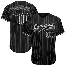 Load image into Gallery viewer, Custom Black White Pinstripe Black-White Authentic Baseball Jersey