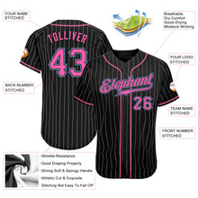 Load image into Gallery viewer, Custom Black White Pinstripe Pink-Light Blue Authentic Baseball Jersey