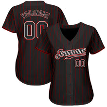Laden Sie das Bild in den Galerie-Viewer, Custom Black Red Pinstripe Black-White Authentic Baseball Jersey