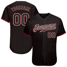 Laden Sie das Bild in den Galerie-Viewer, Custom Black Red Pinstripe Black-White Authentic Baseball Jersey