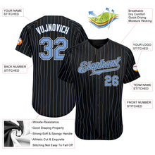 Load image into Gallery viewer, Custom Black Light Blue Pinstripe Light Blue-White Authentic Baseball Jersey