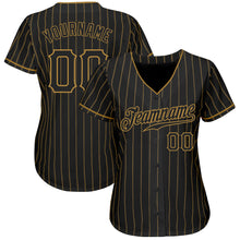 Load image into Gallery viewer, Custom Black Old Gold Pinstripe Black Authentic Baseball Jersey