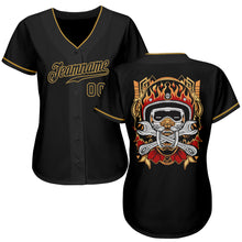 Load image into Gallery viewer, Custom Black Black-Old Gold Authentic Skull Fashion Baseball Jersey