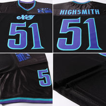 Laden Sie das Bild in den Galerie-Viewer, Custom Black Purple-Aqua Mesh Authentic Throwback Football Jersey