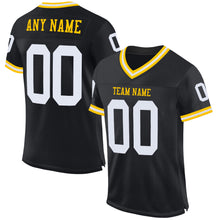 Charger l'image dans la galerie, Custom Black White-Gold Mesh Authentic Throwback Football Jersey