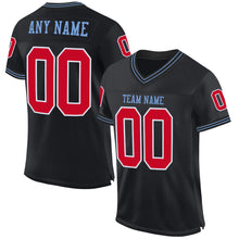 Laden Sie das Bild in den Galerie-Viewer, Custom Black Red-Light Blue Mesh Authentic Throwback Football Jersey