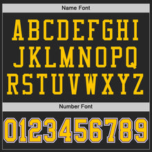 Laden Sie das Bild in den Galerie-Viewer, Custom Black Gold-Purple Mesh Authentic Throwback Football Jersey