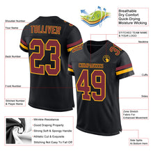 Load image into Gallery viewer, Custom Black Burgundy-Gold Mesh Authentic Football Jersey