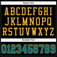Load image into Gallery viewer, Custom Black Teal-Gold Mesh Authentic Football Jersey