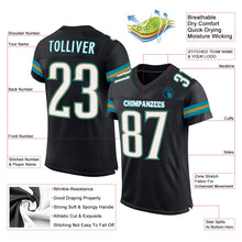 Charger l'image dans la galerie, Custom Black White-Teal Mesh Authentic Football Jersey