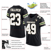 Laden Sie das Bild in den Galerie-Viewer, Custom Black White-Cream Mesh Authentic Football Jersey