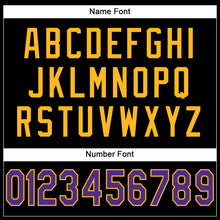 Laden Sie das Bild in den Galerie-Viewer, Custom Black Purple-Gold Mesh Authentic Football Jersey