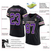 Laden Sie das Bild in den Galerie-Viewer, Custom Black Purple-Cream Mesh Authentic Football Jersey