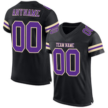 Laden Sie das Bild in den Galerie-Viewer, Custom Black Purple-Cream Mesh Authentic Football Jersey