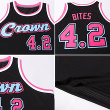 Загрузить изображение в средство просмотра галереи, Custom Black Pink-Light Blue Authentic Throwback Basketball Jersey