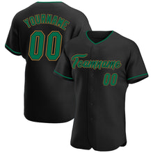 Load image into Gallery viewer, Custom Black Kelly Green-Old Gold Authentic Baseball Jersey